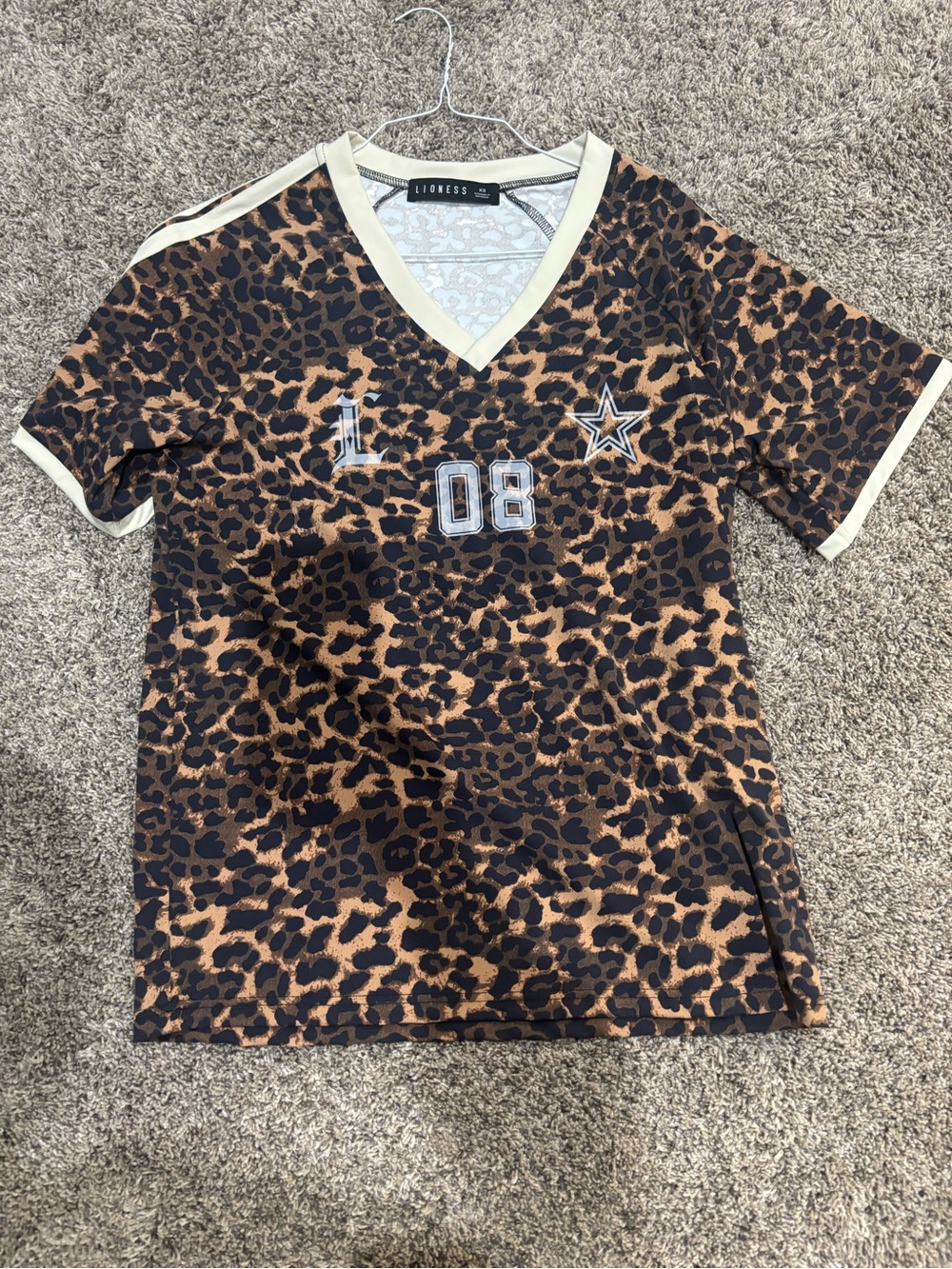 Lioness womens Leopard Print V-Neck Top - Brown/Cream